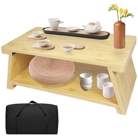 koretech Floor Table, Altar Table Paulownia Folding Design, Low Meditation Table for Sitting on The Floor Japaness Table Tatami Table (Bamboo Color)
