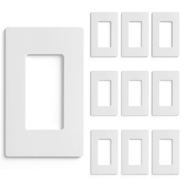 White Matte Screwless Wall Plate Cover 10 Pack - 1-Gang Light Switch Cover Plate & Outlet Covers Wall Plate, Hidden Screw Design, Standard Size (Impact/Crack Resistant, Durable Switch Plate Covers)