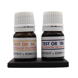 KD89 9 and 18 carat gold test reagent/solution assortment with natural touchstone and multi-language instructions (English language not guaranteed) - Expertise for jewellery, coins, ingots - Spatula