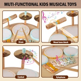 Toddlers Drum Set Toys for 1 Year Old Boy Girls,Baby Drum with Xylophone for Toddlers 1-3,Musical Instruments, Kids Wooden Montessori Toys for Babies, Christmas Birthday Gifts for Age 1 2 3+