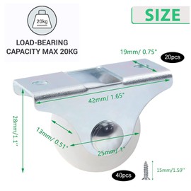 GZkushi Pack of 20 Mini Furniture Castors, 25 mm Wheel Castors Rubber, Fixed Castors for Furniture Appliances Equipment, with 40 Screws and 1 Screwdriver (White)