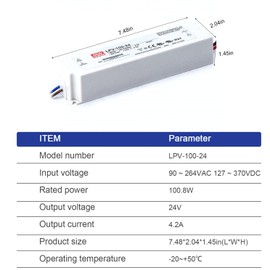 DynMach LPV-100-24 100W Power Supply - 24V 4.2A, AC-DC for LED and Electrical Applications(Decorative/Advertising)