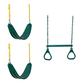 Swing-N-Slide WS 5103 Two Extreme Duty Green Swing Seats with a Heavy Duty Ring/Trapeze Combo Swing Swing Set Refresher Bundle, Green