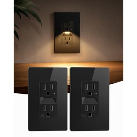 SURAIELEC 15A Night Light Wall Receptacle, Dusk-to-Dawn Guide Light, 3000K Warm White LED Light, Tamper-Resistant Electrical Outlet with Screwless Wall Plate, ETL Listed, Black, 2 Pack