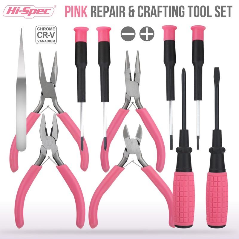 Hi-Spec 11pc Pink Womans Compact Crafts & Home DIY Repair