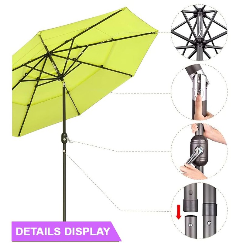 BELLA LEAF 9ft 3 Tiers LED Lights Patio Umbrella with