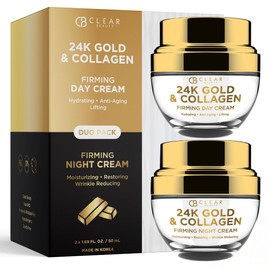 Clear Beauty Set De Crema Hidratante De Día Y Noche Con Oro De 24 Quilates Y Colágeno Crema Hidratante Antiedad Probada Por Dermatólogos Con...       