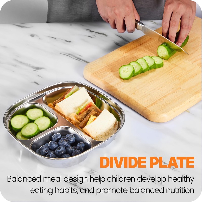 MIMORE Stainless Steel Kids Plates - 5 Pack Toddler Plates