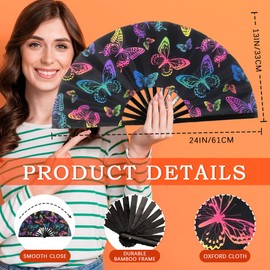 ffscafscn Folding Fan UV Glow Rave Bamboo Summer Hand Fan Butterfly Decoration Dancing Party Wedding Night Club Concert Festival Large (Multicoloured-10, M)