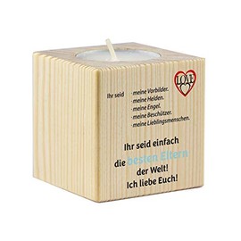 Wooden Tea Light Holder with German Text "Beste Eltern der Welt" (Best Parents in the World) - Christmas