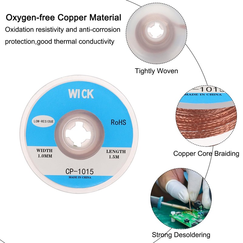 sourcing map Solder Wick Braid No-Clean Desoldering Wick Braid 0.04-0.14