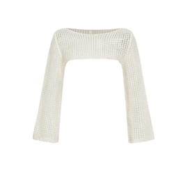 SHENHE Girl's Hollow Out Crochet Knit Sweater Boat Neck Sheer Shrug Crop Sweater Cover Up White 12 Years