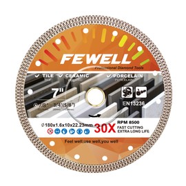 FEWELL 7 inch Super Thin 1.6mm Turbo Cutting Wheel, X-Teeth Diamond Blade Dry/Wet Cutting Porcelain, Tile and Ceramic (1-Pack)