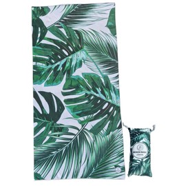 Beach Baby London - Beach Towel - Microfiber - Sand Free - Quick Dry - Light Weigh - Gym Towel - Compact with Matching Bag 130 x 80 cm (GREEN AND WHITE, LARGE)