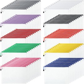 100 Pcs Mesh Zipper Pouch Waterproof Mesh Zipper Organizer Bags Plastic File Folder for School Office Organizing Supplies for Document Board Games Puzzle (Multi Color Zipper, A4(13.19 x 9.45 in))