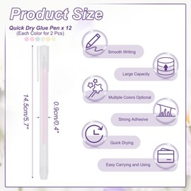 PATIKIL 12pcs Quick Dry Glue Pens Pink Purple Green Blue White Orange Ballpoint Roller Glue Pens Fine Tip Pen Sketch Lap Book Supplies Craft Skool Lap Book with Cap