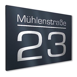 Graviers Design Modern House Number Sign with Engraving, Made of Aluminium Connection Plate 250 x 175 mm – Anthracite RAL 7016 – Weatherproof Rustproof Individually Adjustable Street Number – Made in