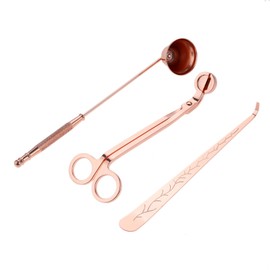 MUXSAM 3Pcs Rose Gold Candle Accessory Set Includes Candle Snuffer, Candle Wick Trimmer & Candle Core Hook - Candle Care Kit -Candle Stainless Tools Pack