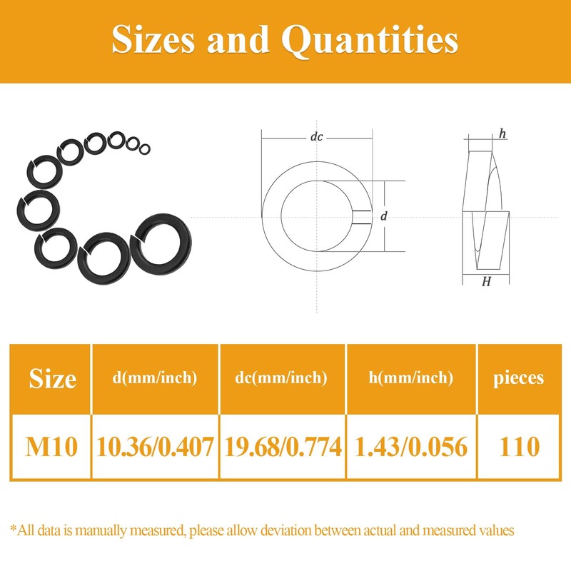 Sutemribor 110 Pieces 8.8 Grade Alloy Steel M10 Lock Washers,