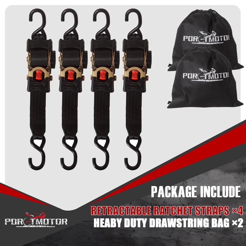 Porotmotor 4 Pack Bolt-On Retractable Ratchet Straps (2" x9'), 3000LBS