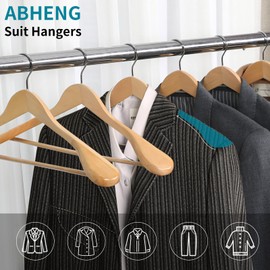 ABHENG Solid Wood Suit Hangers, 6 Pack, Coat Hangers with Non Slip Trouser Bar, 360° Swivel Hook, Heavy Duty Wide Hangers for Suit, Coat, Jacket, Trousers, Pants,17.3" W x 9" H, Natura AWY0406N