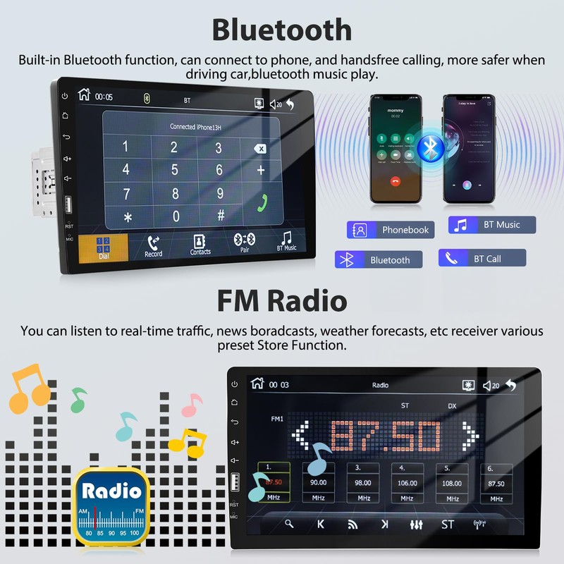 Motoris 9 Inch Single Din Car Stereo Radio with Built-in