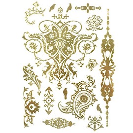 Wrapables Celebrity Inspired Temporary Labrynth Tattoos, Large, Metallic Gold Silver & Black
