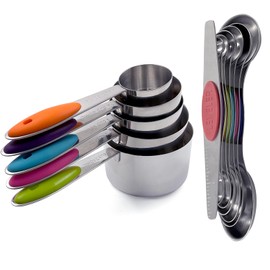 12-Piece Measuring Cup and Spoon Set, Includes 5 Stainless Steel Measuring Cups 6 Double-Ended Measuring Spoons and 1 Plus Leveler Accurately measure dry or liquid ingredients.