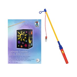 Ursus 2370099 Lantern Craft Set Sun, Moon and Stars, Approx. 14 x 20 cm, Set with Blank, Lantern Lid and Base Made of Black Photo Cardboard, Carry Gel and Craft Instructions (Sun + Lantern Stick)
