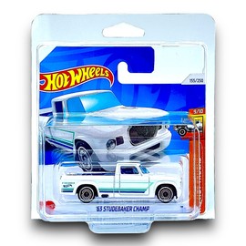 Hot Wheels '63 Studebaker Champ (White & Blue) 9/10 HW Hot Trucks - 2024-155/250 (Short Card) - includes a KLAS Car Keeper Protector Case - HTD76