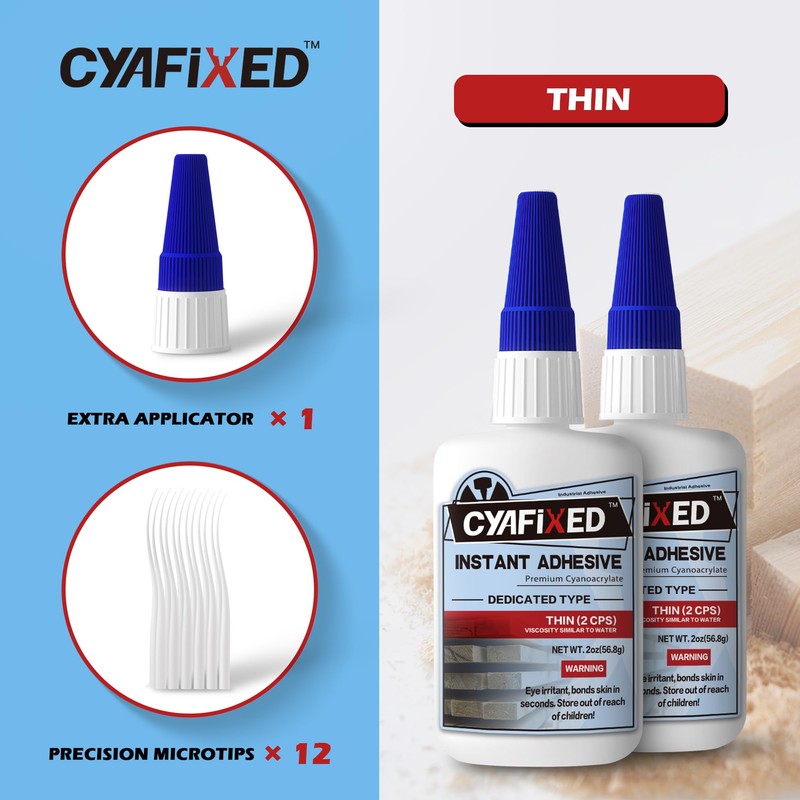 CYAFIXED Professional Grade Cyanoacrylate Super Glue, Super Thin Viscosity CA