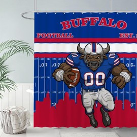 Funnytree Buffalo American Football Blue Passion Shower Curtain 72"x72" - Waterproof Fabric Bathroom Decor for Men Teens Fans Brother Son, Easy Care Washable (Hooks Not Included)