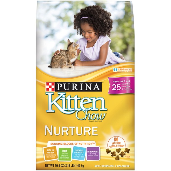 Purina Kitten Chow Dry Kitten Food, Nurture, 3.15 Pound Bag, Pack Of 6