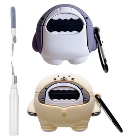 【2 Pack】 3D Case with Cleaner Kit for Airpod 4th,Cartoon Fashion Kawaii Funny Character Cool Fun Women Kids Girls Soft Case for Airpods 4th 2024 (Shark)
