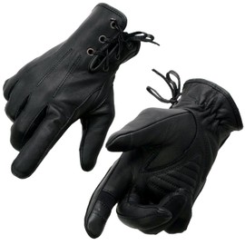 Milwaukee Leather MG7770 Women's Black Leather ’I - Touchscreen Compatible’ Laced Wrist Motorcycle Hand Gloves W/Gel Palm - Small