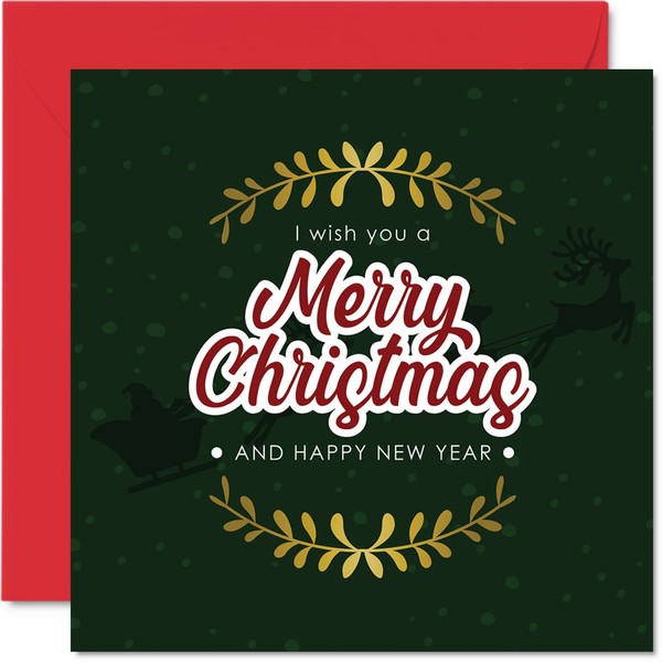 Christmas Cards for Women Men - Merry Christmas & Happy New Year - Happy Xmas Christmas Card To All The Family Sister Brother Cousin Uncle Auntie, 145mm x 145mm Single Christmas Greeting Cards