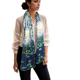 prettystern Women's Silk Scarf Van Gogh Painting Art Prints - P538 Monet Water Lilies