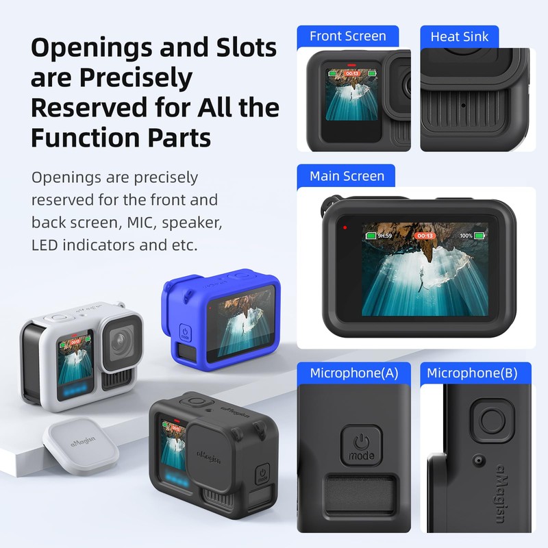 Aovee Silicone Protective Case Cover,Screen and Lens Protector for GoPro