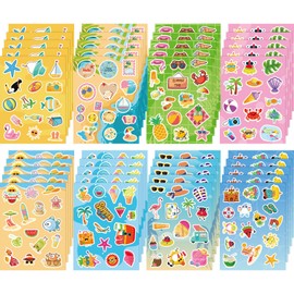 SEPGLITTER 600Pcs Summer Stickers Beach Stickers Ice Cream Stickers for Boys Girls Envelopes Water Bottle Crafts Scrapbook Sticker Decor Hawaiian Party Goodie Gifts Bags Decoration