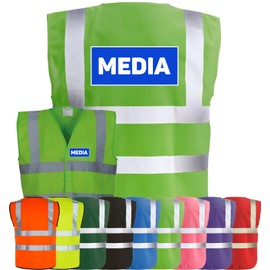 Corporate Togs MEDIA Printed High Visibility Waistcoat - British Standard CE Marked, Brace Hi-Vis Strips, Fully EN471 Health, Fastening Vest | Protective Safety Wear