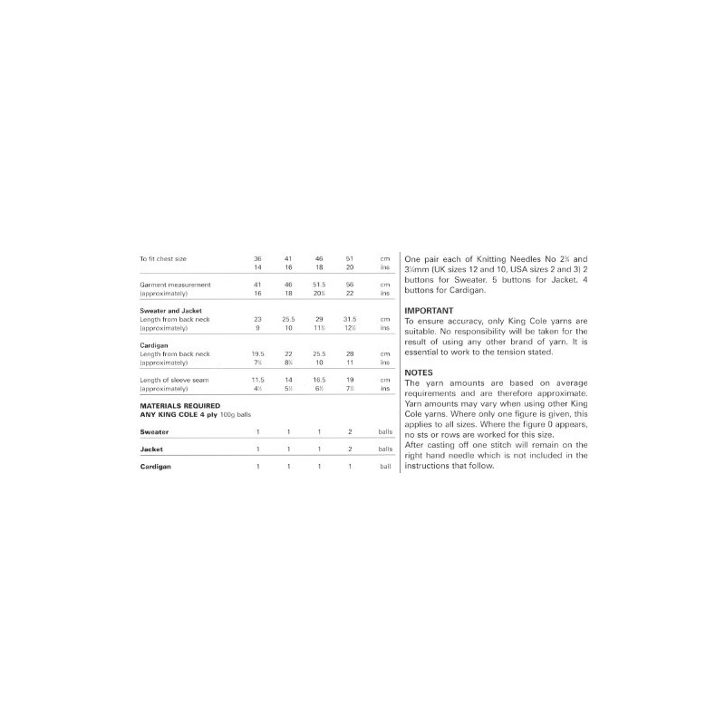 King Cole 4 Ply Knitting Pattern Kids Cable Knit Jacket