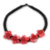 Avalaya Statement Black/Red Glass Bead with Shell Floral Motif Necklace/48cm