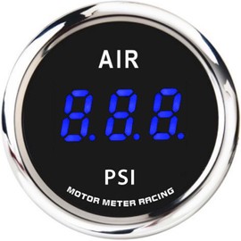 MOTOR METER RACING W Pro Series 52mm 2-1/16" Digital Air Ride Air Bag Suspension Pressure Gauge 0-220 PSI Black Dial Blue LED Display with Mechanical Pressure Sensor