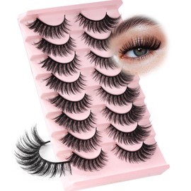 Ahrikiss Lashes Fluffy False Eyelashes Natural Look Cat Eye Lashes 8 Pairs Faux Mink Lashes Wispy Eyelashes Soft Fake Lashes Lightweight Strip Lashes (Fancy Only)