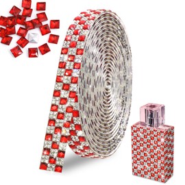 FULZTEY Bling Rhinestone Ribbon Self Adhesive,Red Glass Gems Rhinestone Strip for DIY Crafts,1.2 CM Wide Self Adhesive Rhinestones Sticker,3 Yards Diamond Strips for DIY Car Wedding Party Decorations
