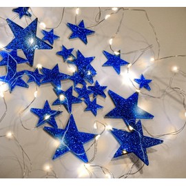 50 Floating Stars Glitter Blue-Fills 1 Gallon for Your Vases-Including Transparent Water Gels Kits for Floating Look-with 3 Warm White Submersible Fairy Lights-Stunning Vase Decorations