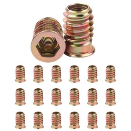 20Pcs M6 (6mm) X 20mm Threaded Inserts for Wood, Jeboler Insert Hex Socket Nuts M6 Flanged Hex Socket Nut, Zinc Plated Carbon Steel Hex Drive Head Nut for Wood Furniture