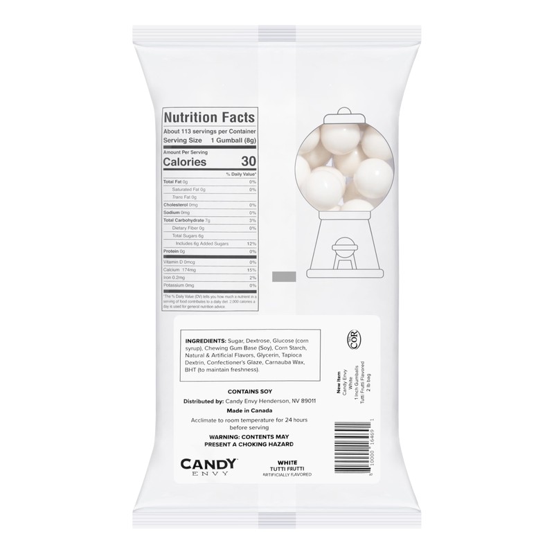 Candy Envy - White Gumballs - 1 Inch - Approximately