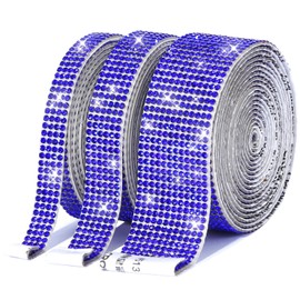 SNILOAW 3 Rolls 6.6 Yards Self-Adhesive Crystal Rhinestone Diamond Ribbon, 2 mm Rhinestones for Arts Crafts, DIY Computer Water Bottle Makeup Table Decoration (Sapphire)