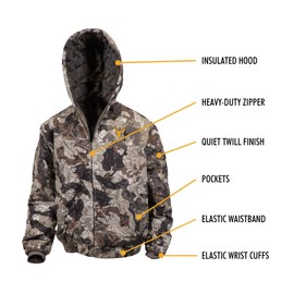 HOT SHOT Youth Insulated Twill Camo Hunting Jacket, Veil-Cervidae Camo with Cotton Shell, for cold weather, bird and deer hunting, Medium